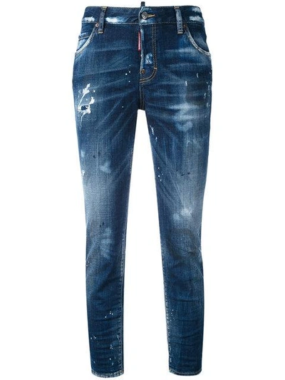 Shop Dsquared2 Distressed Straight Jeans - Blue