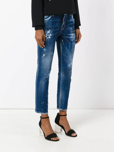 Shop Dsquared2 Distressed Straight Jeans - Blue