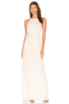 HALSTON HERITAGE ROUND NECK GOWN WITH FLOUNCE BACK,DGP161837C