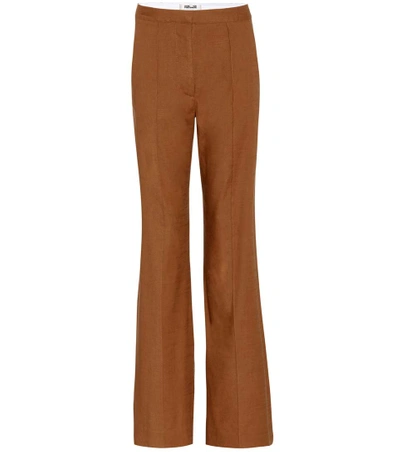 Diane Von Furstenberg Linen-blend Flared Trousers In Brown