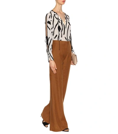 Shop Diane Von Furstenberg Linen-blend Flared Trousers In Brown