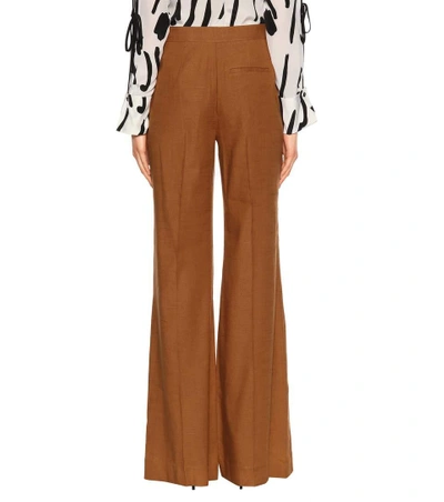 Shop Diane Von Furstenberg Linen-blend Flared Trousers In Brown