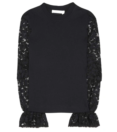Shop See By Chloé Lace-sleeved Cotton Top In Black