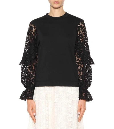 Shop See By Chloé Lace-sleeved Cotton Top In Black