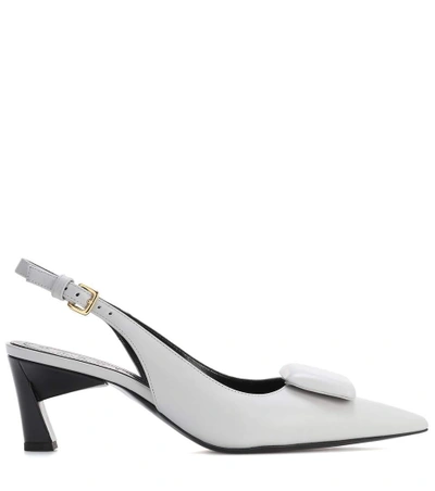 Shop Marni Leather Slingback Pumps In Grey