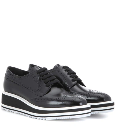 Shop Prada Wingtip Leather Platform Brogues In Black