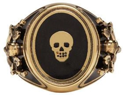 Shop Alexander Mcqueen Gold Enamel Signet Ring In 7518 - 0448+sm.nero