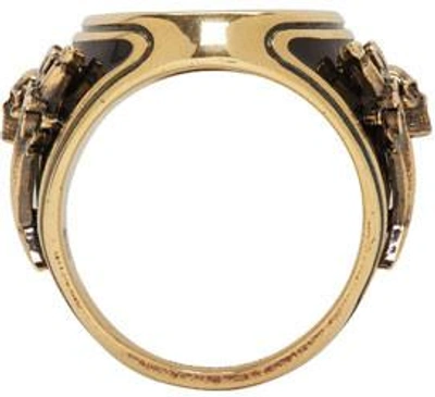 Shop Alexander Mcqueen Gold Enamel Signet Ring In 7518 - 0448+sm.nero