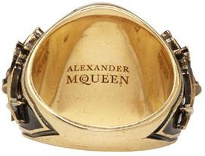 Shop Alexander Mcqueen Gold Enamel Signet Ring In 7518 - 0448+sm.nero