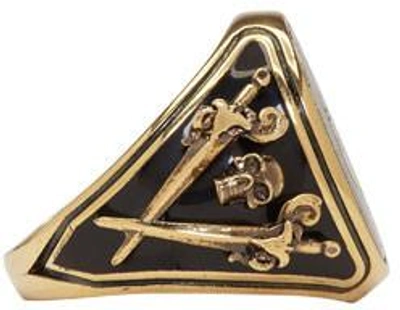 Shop Alexander Mcqueen Gold Enamel Signet Ring In 7518 - 0448+sm.nero