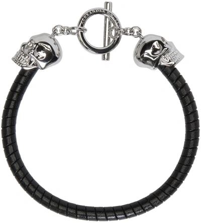 Shop Alexander Mcqueen Black T-bar Skull Bracelet In 1000 - Black