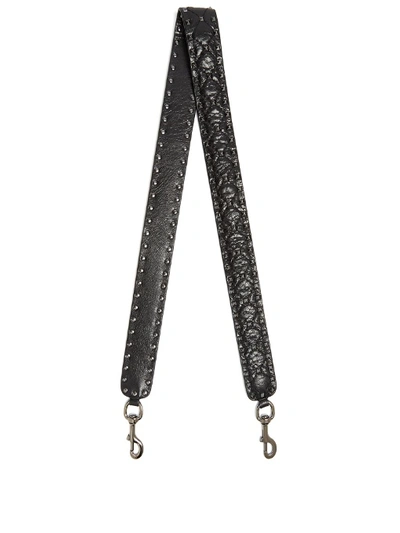 Valentino Garavani Shoulder Strap Rockstud Spike Leather Strap In  Craquel&eacute; Leather In Black | ModeSens