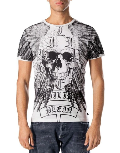 Shop Philipp Plein T-shirt Round Neck Ss "kumare Hotfix" In White