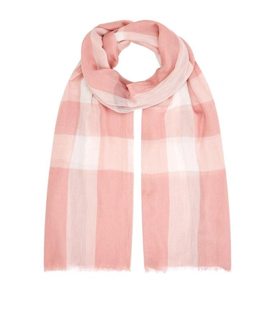 Burberry Sheer Mega Check Scarf, Purple In Antique Rose | ModeSens