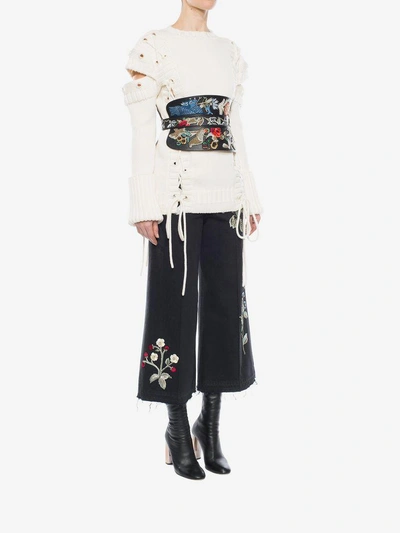 Shop Alexander Mcqueen Embroidered Denim Culottes