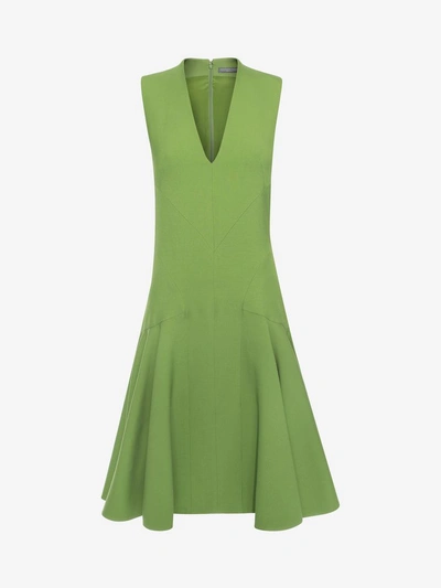 Alexander Mcqueen V-neck Wool-blend Sleeveless Dress In Moss-green