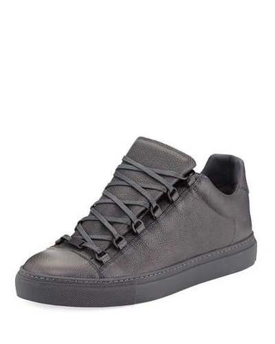 Balenciaga Men's Arena Leather Low-top Sneaker, Acier