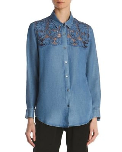 The Kooples Cutout Chambray Shirt In Blue