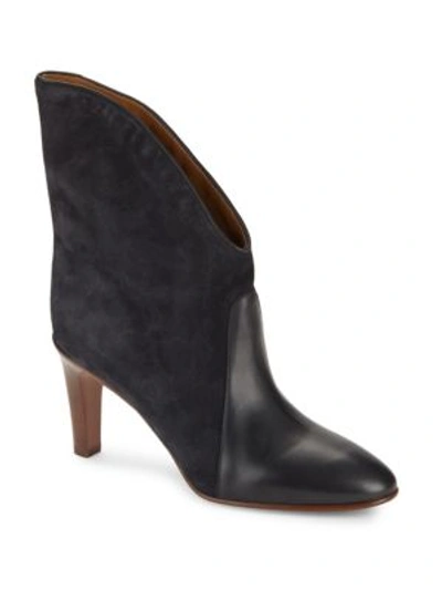 Chloé Almond Toe Leather Ankle Boots In Charcoal