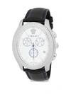 VERSACE Stainless Steel & Leather Strap Oval Chronograph Watch