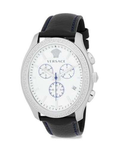Versace Stainless Steel & Leather Strap Oval Chronograph Watch In Silver