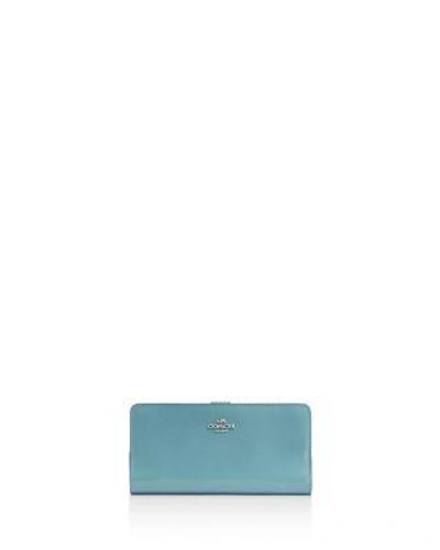Coach Skinny Wallet In Refined Calf Leather In Teal/silver