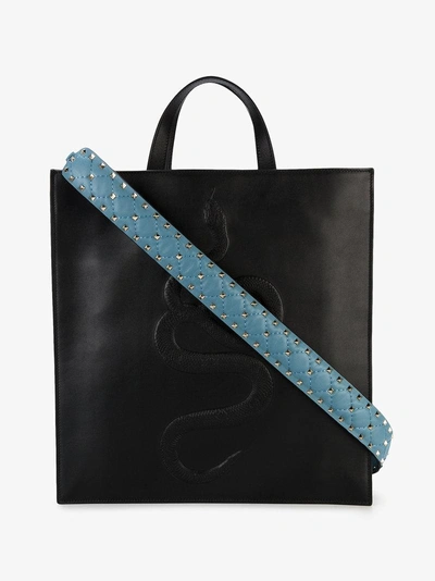 Shop Valentino Blue Rockstud Spike Leather Bag Strap