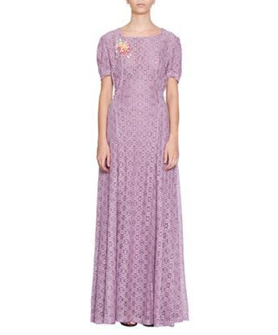 Amen Lace Dress With Floral Embroidery In Viola
