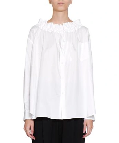Comme Des Garçons Ruffled Cotton Shirt In Bianco