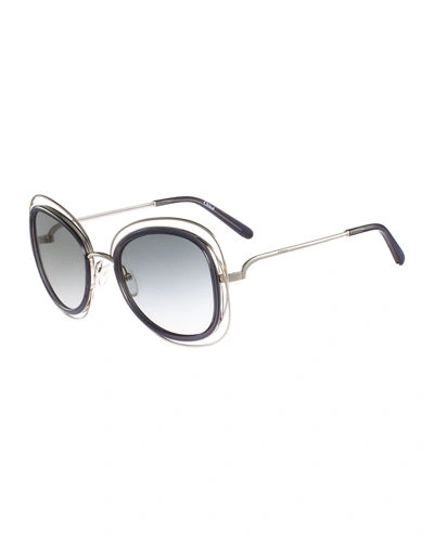 Chloé Carlina Trimmed Butterfly Sunglasses, Gold/gray