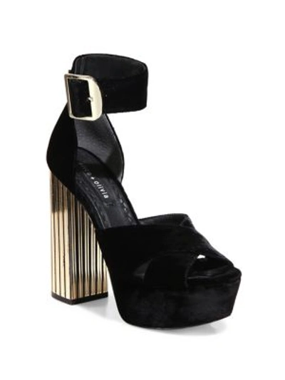 Alice And Olivia Lianna Velvet Platform Sandals In Black