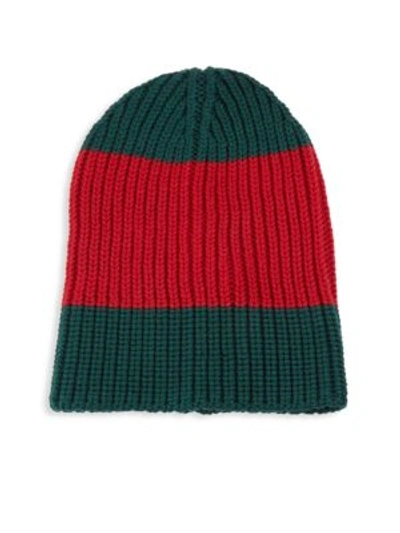 Shop Gucci Web Wool Beanie In Green Red