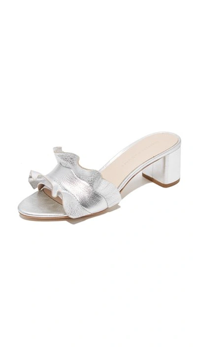 Loeffler Randall Vera Metallic Leather Block Heel Slide Sandals In Silver