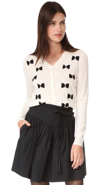 Shop Marc Jacobs Long Sleeve Bow Cardigan In Ivory Multi