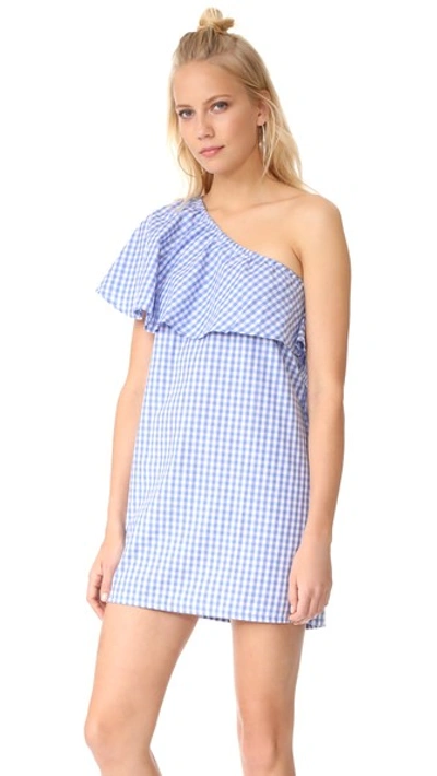 Mlm Label Henri Frill Shoulder Dress In Blue/white Gingham