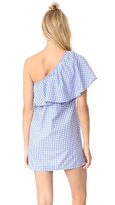 Shop Mlm Label Henri Frill Shoulder Dress In Blue/white Gingham
