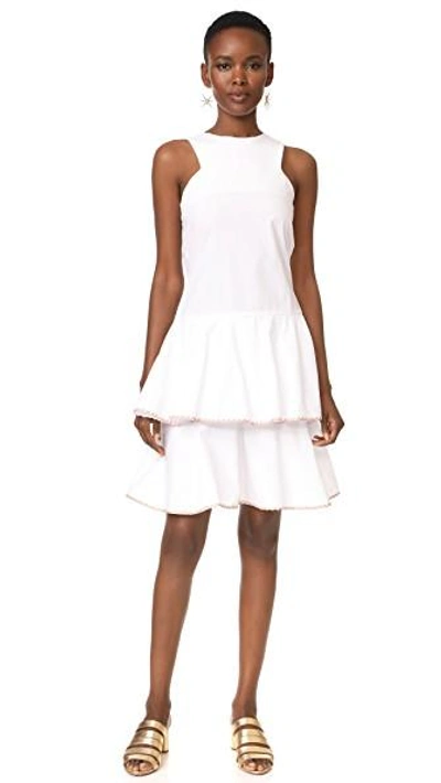 Shop Mlm Label Arles Tier Dress In White With Rainbow Trim