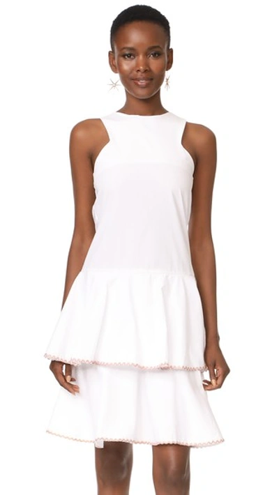 Mlm Label Arles Tier Dress In White With Rainbow Trim