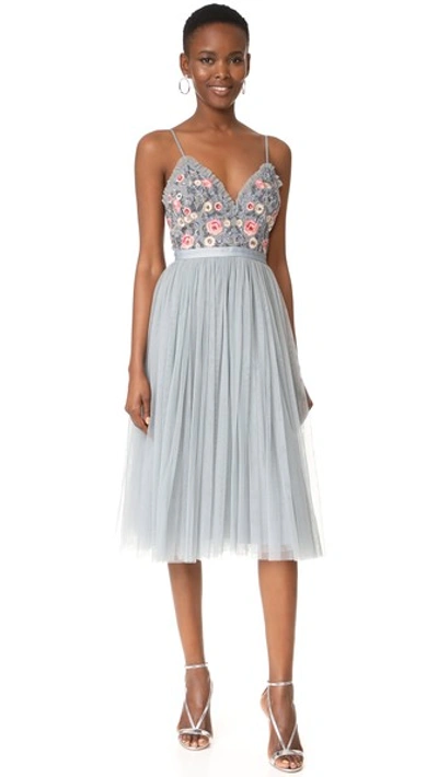 Needle & Thread Whisper Embellished Georgette Midi Dress, Gray In Moonstone