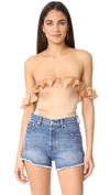 For Love & Lemons Virgo Off-the-shoulder Ruffle Bodysuit In Champagne