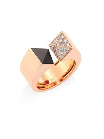 Shop Roberto Coin Sauvage Privé Pyramid Pave Diamond, Black Jade & 18k Rose Gold Ring