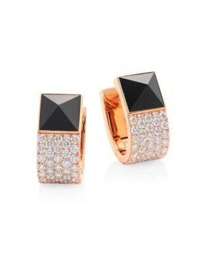 Shop Roberto Coin Sauvage Privé Pyramid Pave Diamond & Black Jade Earrings In Rose Gold