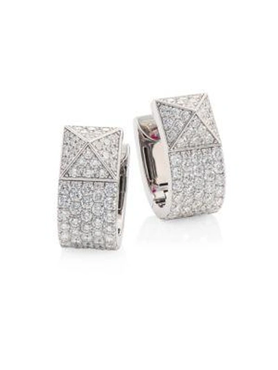 Shop Roberto Coin Sauvage Privé Pyramid Pave Diamond & 18k White Gold Earrings