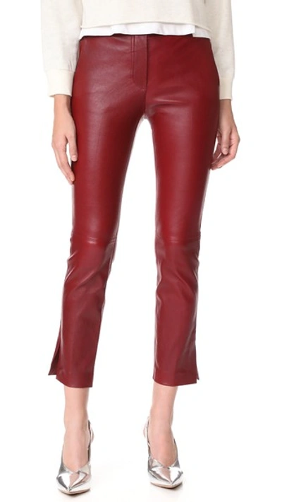 Helmut Lang Straight Cropped Leather Pants, Ruby