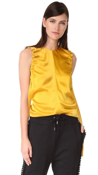 Helmut Lang Ruched Armhole Sateen Silk Tank, Yellow In Flame