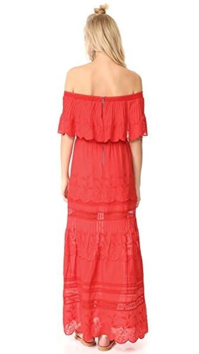 Shop Alice And Olivia Pansy Embroidered Off Shoulder Boho Dress In Poppy