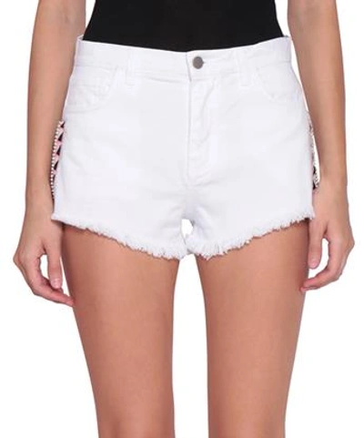 Amen Embroidered Denim Shorts In Bianco