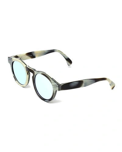 Illesteva Leonard Round Mirrored Sunglasses, Horn/silver