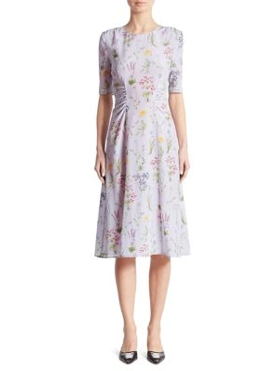 Shop Altuzarra Sylvia Cinched Garden-print Silk Dress In Lilac Multi