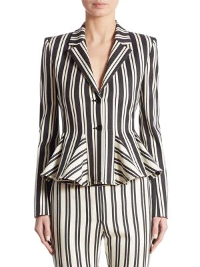 Shop Altuzarra Clary Striped Godet Wool & Cotton Jacket In Black-natural White